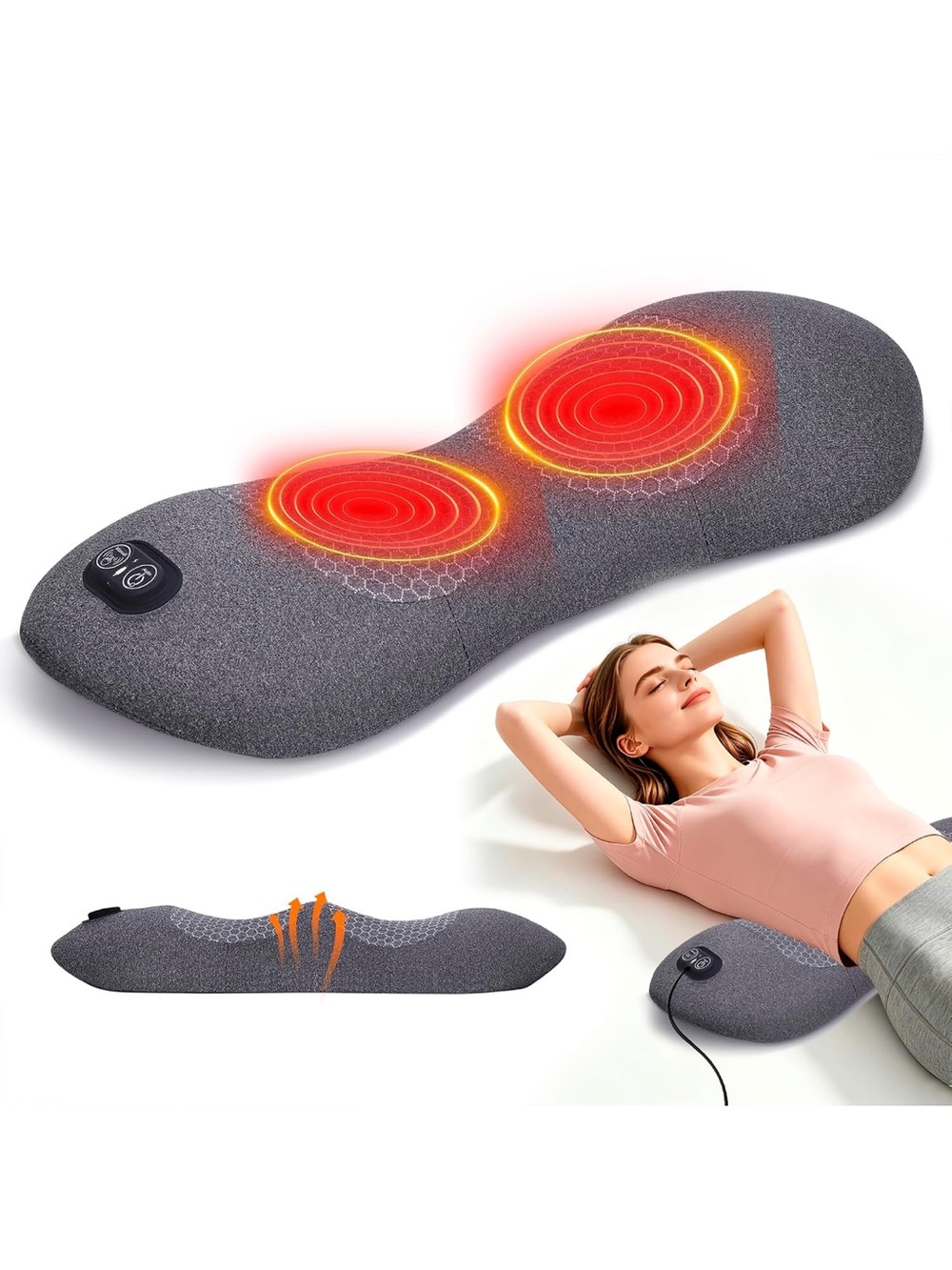 Lower Back Massager Heat Vibration Lumbar Support Pillow Gray